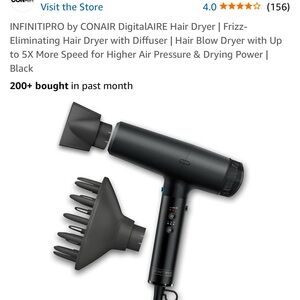 INFINITIPRO by CONAIR Black Hair Dryer with Diffuser